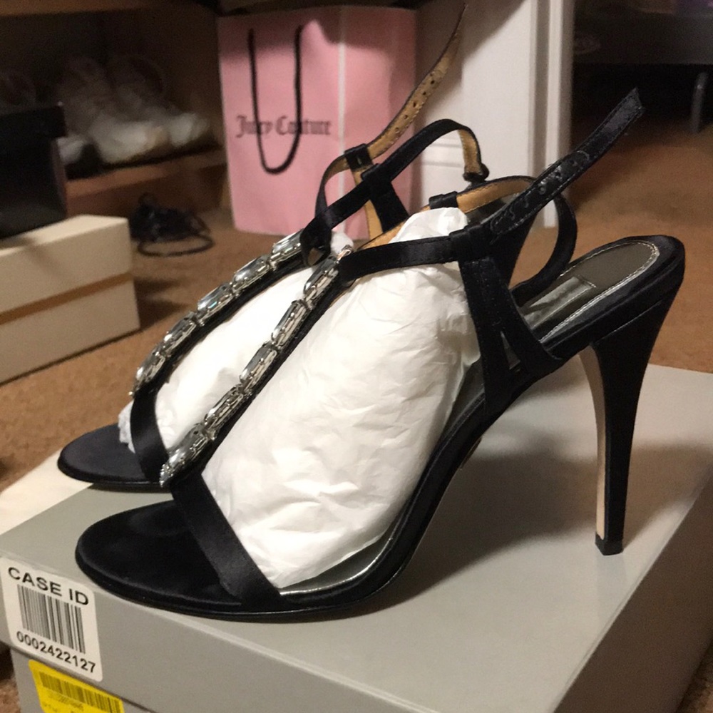 Badgley Mischka Claire Black Crystal Heels Sz 8 - Picture 2 of 5